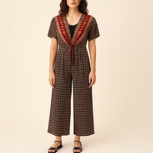 90s Rabbit Rabbit Designs Boho Jumpsuit – rayon mixed-print, wide-leg pants